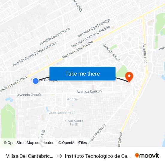 Villas Del Cantábrico, 1188 to Instituto Tecnologico de Cancun (ITC) map