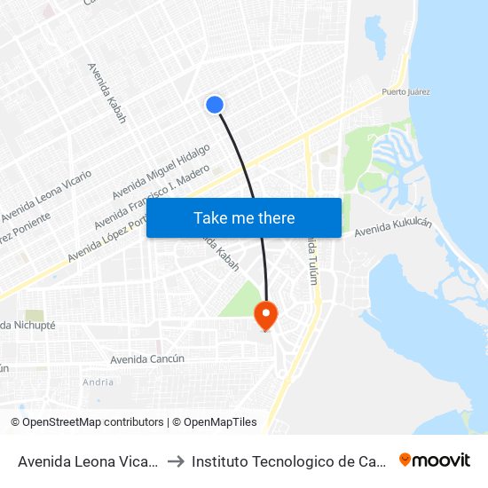 Avenida Leona Vicario, 231 to Instituto Tecnologico de Cancun (ITC) map