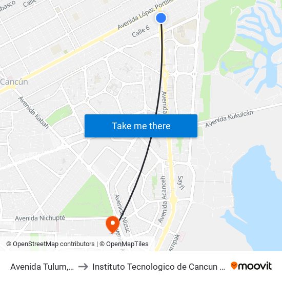 Avenida Tulum, 64 to Instituto Tecnologico de Cancun (ITC) map