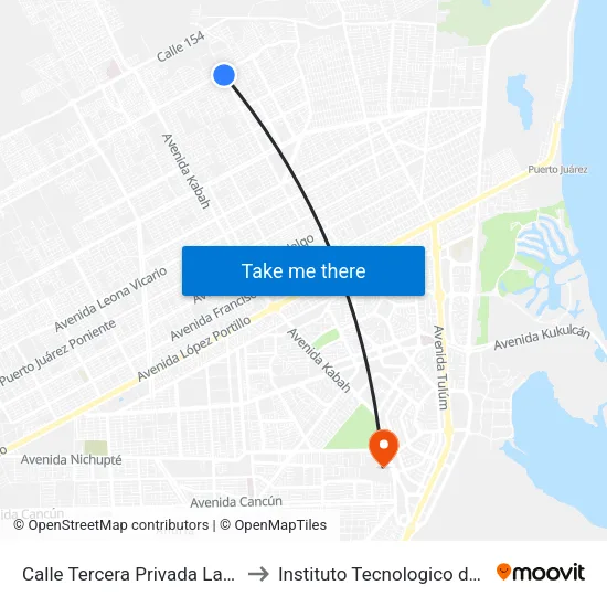 Calle Tercera Privada La Araucaria, 117 to Instituto Tecnologico de Cancun (ITC) map