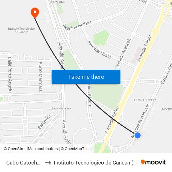 Cabo Catoche, 9 to Instituto Tecnologico de Cancun (ITC) map