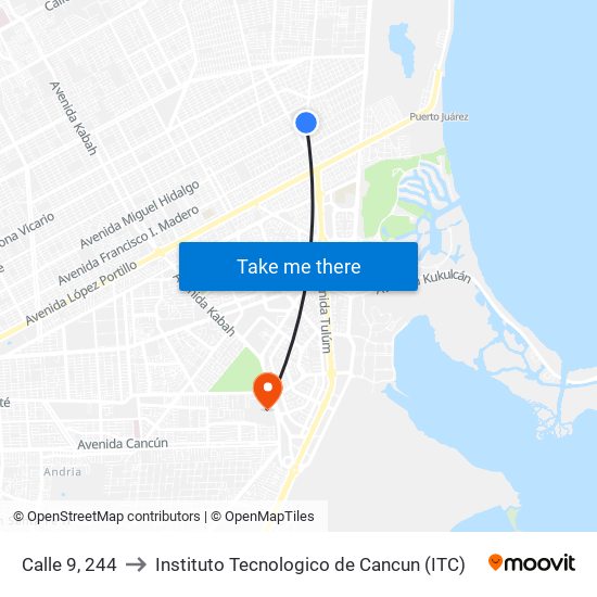 Calle 9, 244 to Instituto Tecnologico de Cancun (ITC) map