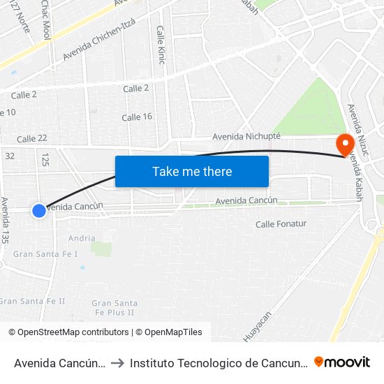 Avenida Cancún, 31 to Instituto Tecnologico de Cancun (ITC) map