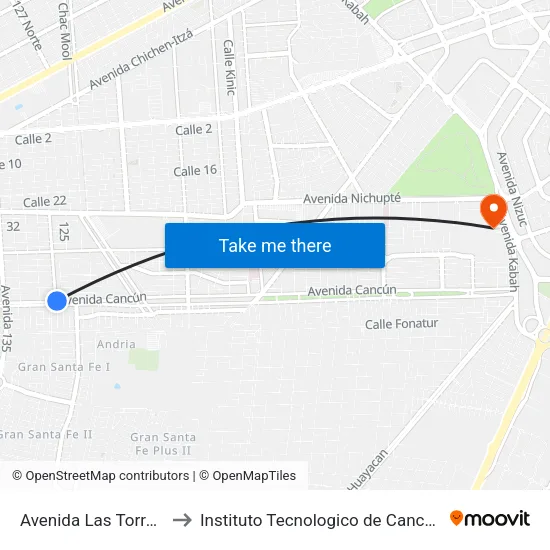Avenida Las Torres, 29 to Instituto Tecnologico de Cancun (ITC) map