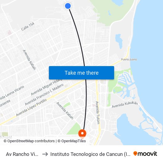 Av Rancho Viejo to Instituto Tecnologico de Cancun (ITC) map