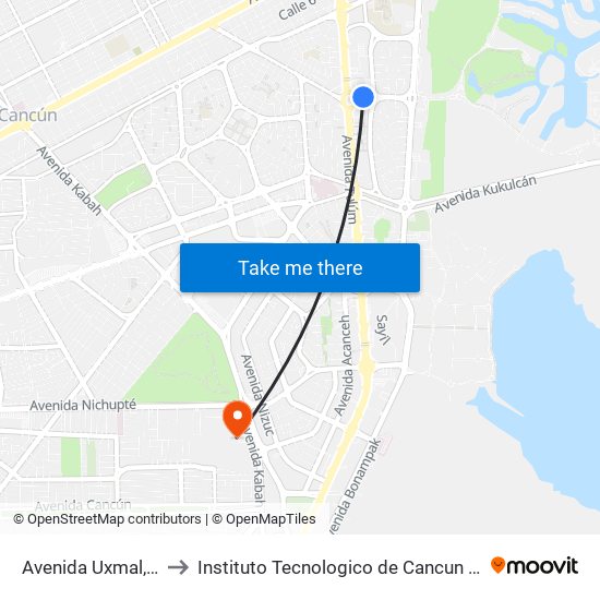 Avenida Uxmal, 63 to Instituto Tecnologico de Cancun (ITC) map