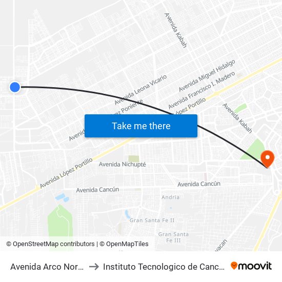 Avenida Arco Norte, 27 to Instituto Tecnologico de Cancun (ITC) map