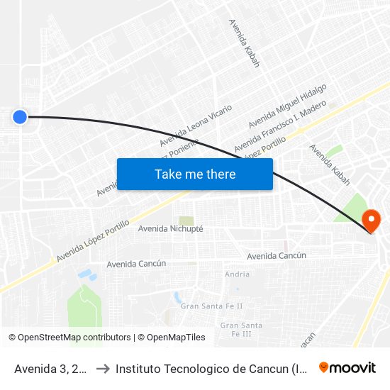 Avenida 3, 252 to Instituto Tecnologico de Cancun (ITC) map