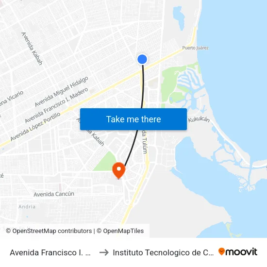 Avenida Francisco I. Madero, 31 to Instituto Tecnologico de Cancun (ITC) map