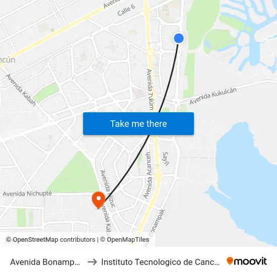 Avenida Bonampak, 55 to Instituto Tecnologico de Cancun (ITC) map