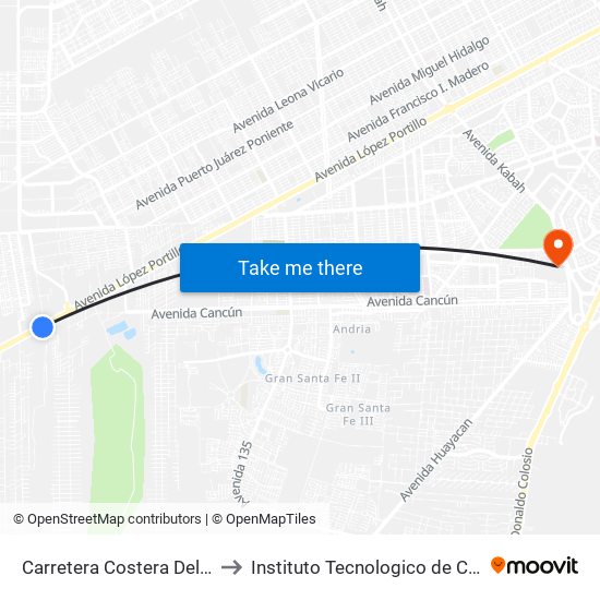 Carretera Costera Del Golfo, 39 to Instituto Tecnologico de Cancun (ITC) map