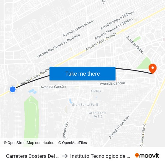 Carretera Costera Del Golfo, 128 to Instituto Tecnologico de Cancun (ITC) map