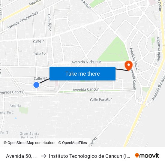 Avenida 50, 25 to Instituto Tecnologico de Cancun (ITC) map