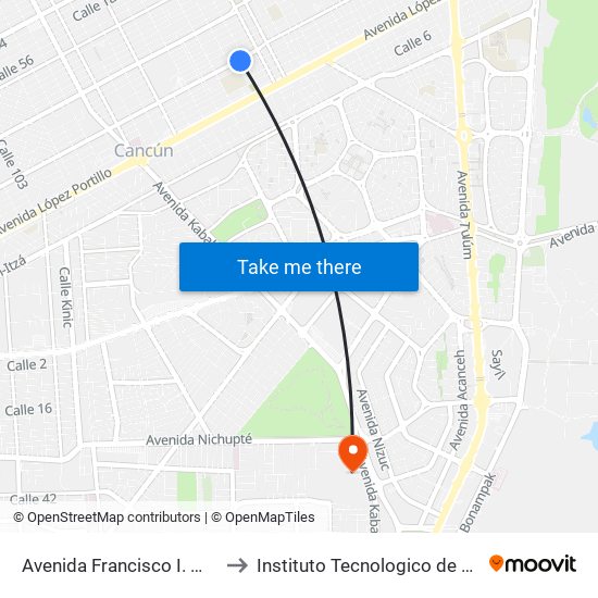 Avenida Francisco I. Madero, 441 to Instituto Tecnologico de Cancun (ITC) map