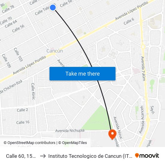 Calle 60, 1575 to Instituto Tecnologico de Cancun (ITC) map