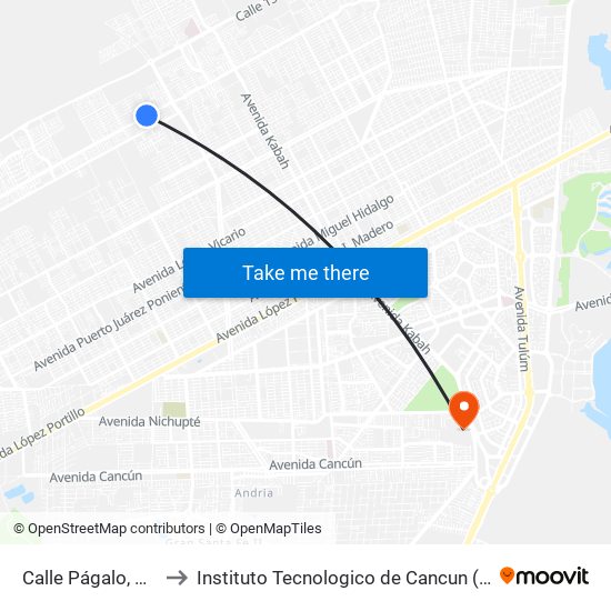 Calle Págalo, 156 to Instituto Tecnologico de Cancun (ITC) map