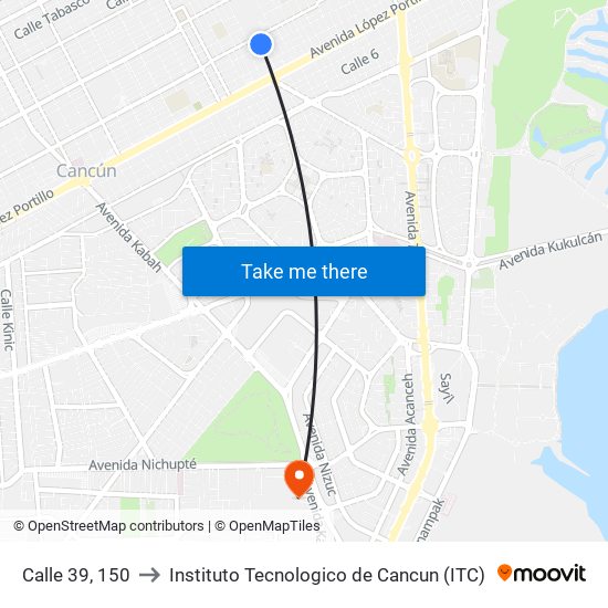 Calle 39, 150 to Instituto Tecnologico de Cancun (ITC) map