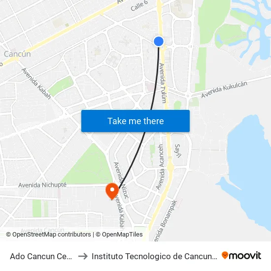 Ado Cancun Centro to Instituto Tecnologico de Cancun (ITC) map