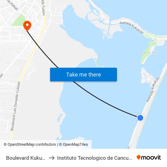 Boulevard Kukulcan to Instituto Tecnologico de Cancun (ITC) map