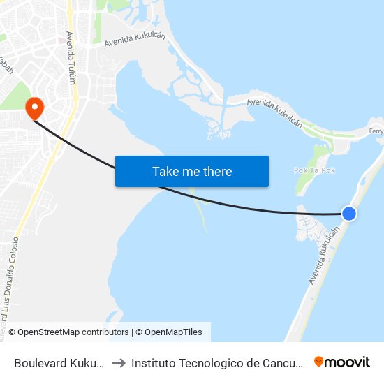 Boulevard Kukulcan to Instituto Tecnologico de Cancun (ITC) map
