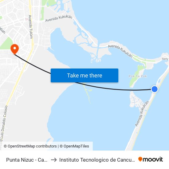 Punta Nizuc - Cancún to Instituto Tecnologico de Cancun (ITC) map