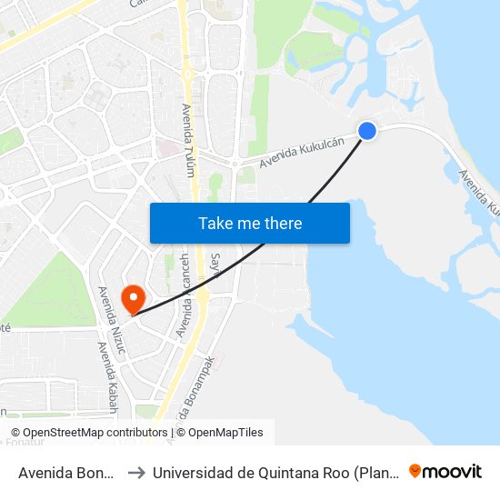 Avenida Bonampak, 17 to Universidad de Quintana Roo (Plantel temporal Cancún) map