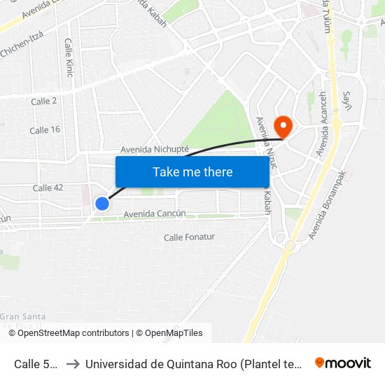 Calle 50, 19 to Universidad de Quintana Roo (Plantel temporal Cancún) map