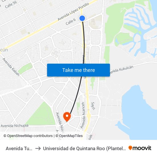 Avenida Tulum, 25 to Universidad de Quintana Roo (Plantel temporal Cancún) map