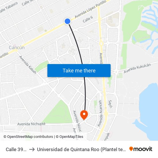 Calle 39, 194 to Universidad de Quintana Roo (Plantel temporal Cancún) map