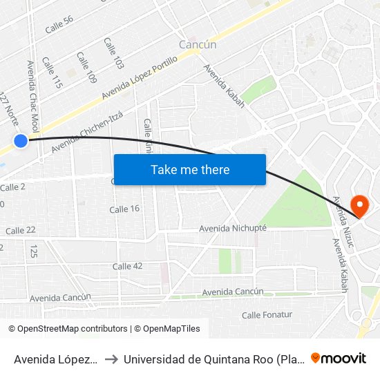 Avenida López Portillo, 61 to Universidad de Quintana Roo (Plantel temporal Cancún) map