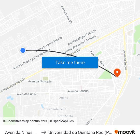 Avenida Niños Heroes, 1462a to Universidad de Quintana Roo (Plantel temporal Cancún) map