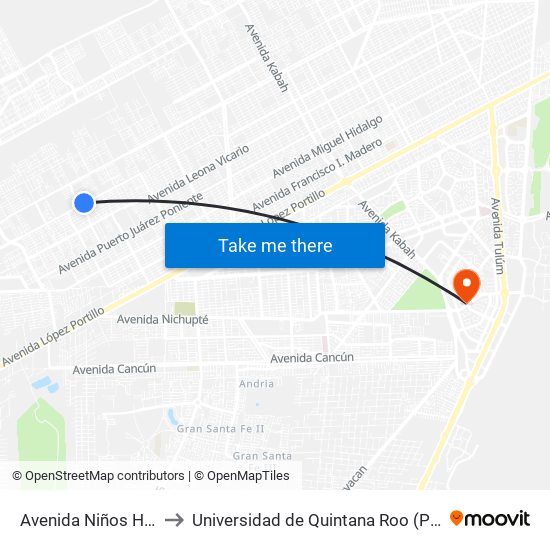 Avenida Niños Heroes, 1500-A to Universidad de Quintana Roo (Plantel temporal Cancún) map