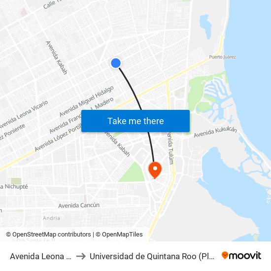 Avenida Leona Vicario, 231 to Universidad de Quintana Roo (Plantel temporal Cancún) map