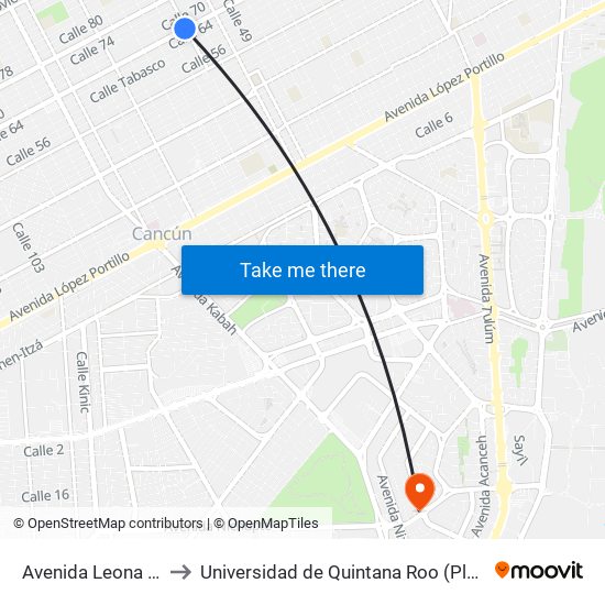 Avenida Leona Vicario, 230 to Universidad de Quintana Roo (Plantel temporal Cancún) map