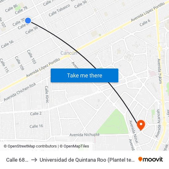 Calle 68, 220 to Universidad de Quintana Roo (Plantel temporal Cancún) map