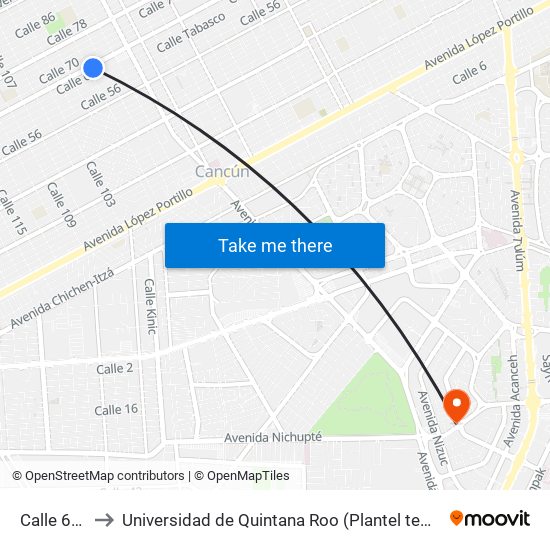 Calle 64, 20 to Universidad de Quintana Roo (Plantel temporal Cancún) map