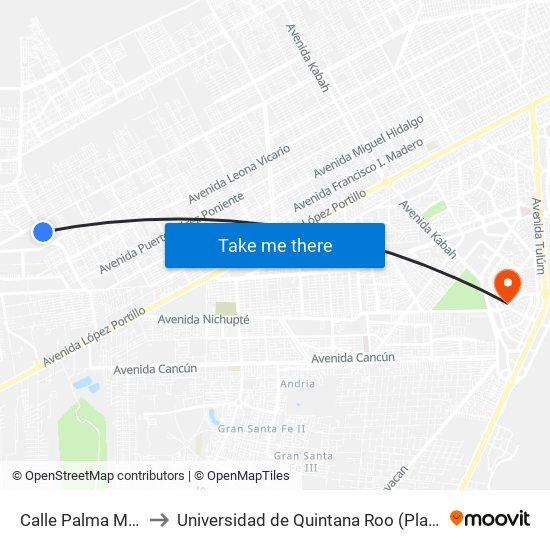 Calle Palma Mexicana, 77 to Universidad de Quintana Roo (Plantel temporal Cancún) map