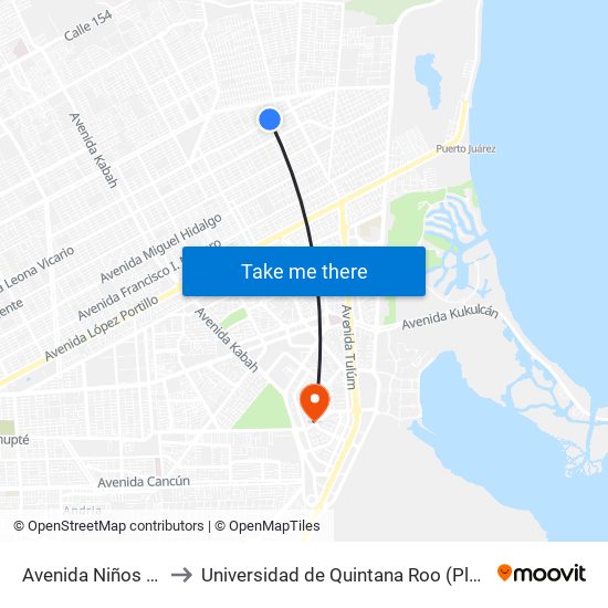 Avenida Niños Heroes, 233 to Universidad de Quintana Roo (Plantel temporal Cancún) map