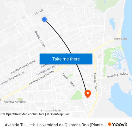 Avenida Tules, 118 to Universidad de Quintana Roo (Plantel temporal Cancún) map