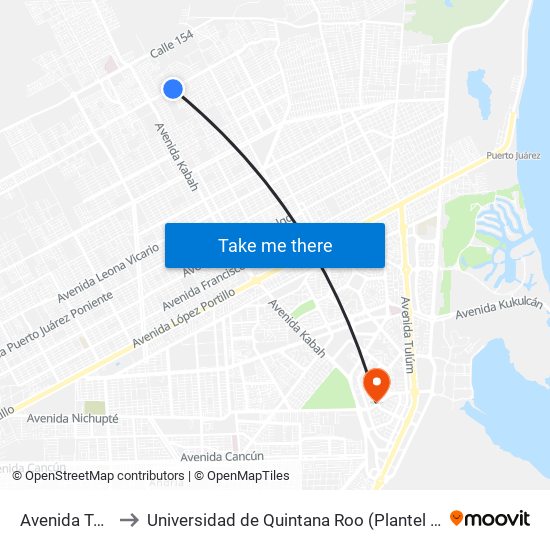 Avenida Tules, 29 to Universidad de Quintana Roo (Plantel temporal Cancún) map