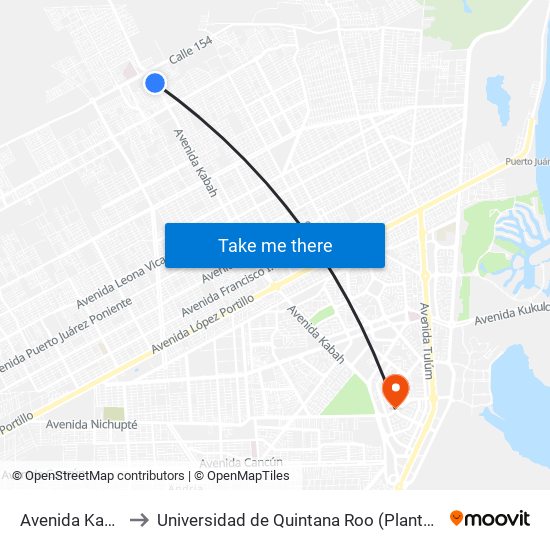 Avenida Kabah, 923 to Universidad de Quintana Roo (Plantel temporal Cancún) map