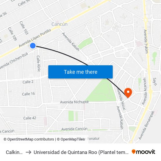 Calkiní, 30 to Universidad de Quintana Roo (Plantel temporal Cancún) map