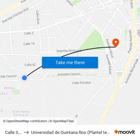 Calle 3, 183 to Universidad de Quintana Roo (Plantel temporal Cancún) map