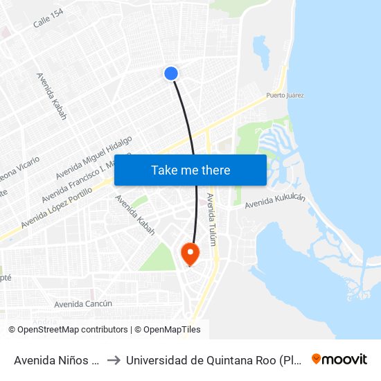 Avenida Niños Heroes, 232 to Universidad de Quintana Roo (Plantel temporal Cancún) map