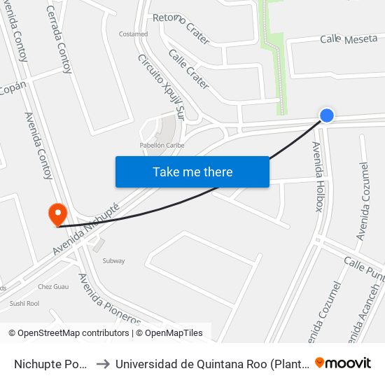Nichupte Poniente, 13 to Universidad de Quintana Roo (Plantel temporal Cancún) map