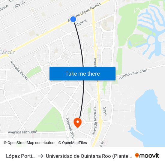 López Portillo, 108 to Universidad de Quintana Roo (Plantel temporal Cancún) map