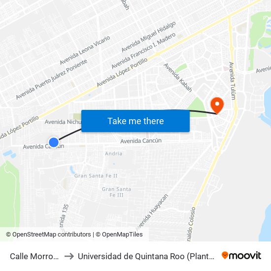 Calle Morrocoy, 155 to Universidad de Quintana Roo (Plantel temporal Cancún) map