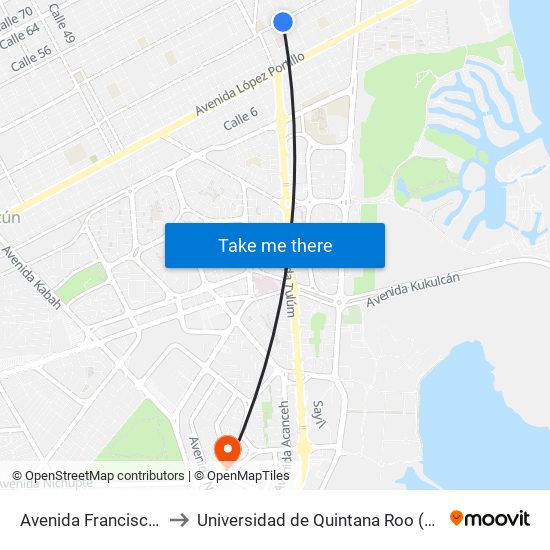 Avenida Francisco I. Madero, 31 to Universidad de Quintana Roo (Plantel temporal Cancún) map
