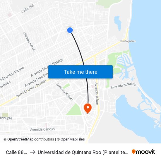 Calle 88, 233 to Universidad de Quintana Roo (Plantel temporal Cancún) map