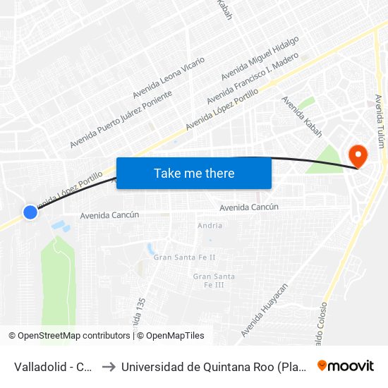 Valladolid - Cancun, 128 to Universidad de Quintana Roo (Plantel temporal Cancún) map